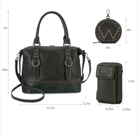 Wrangler 3Pcs Sage Green Doctor Bag Sets for Women Top-Handle Phone& Coin Wallet - Picture 2 of 7